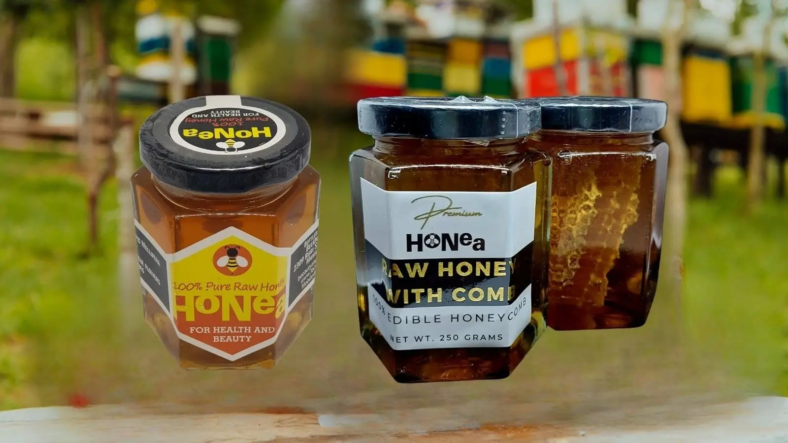 A glass jar tightly sealed with raw honey inside, placed on a wooden countertop to illustrate proper honey storage at room temperature.
